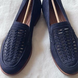 Earth Navy Loafers with Woven Design